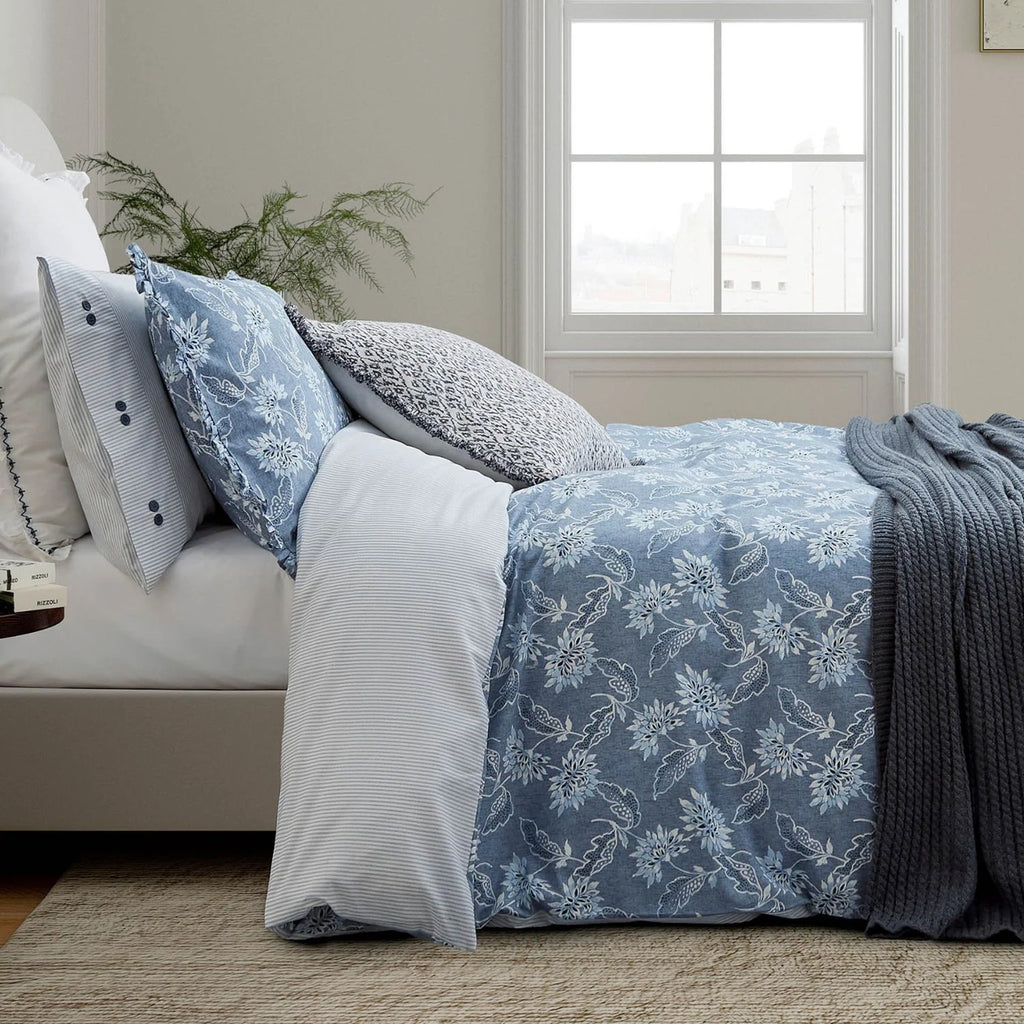 Bedeck of Belfast "Miya" Duvet Cover and Oxford Pillowcase in Chambray Blue