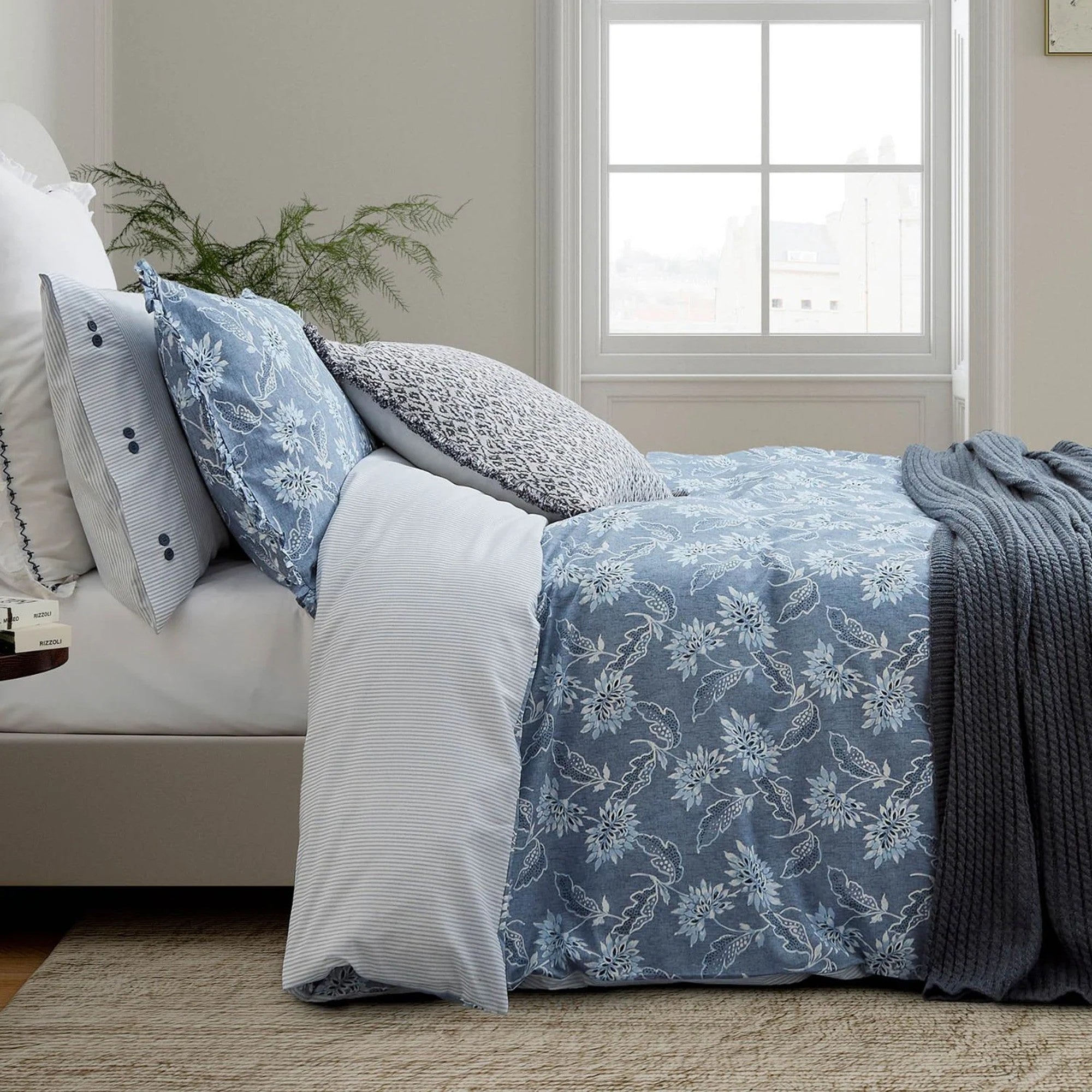 Bedeck of Belfast "Miya" Duvet Cover and Oxford Pillowcase in Chambray Blue
