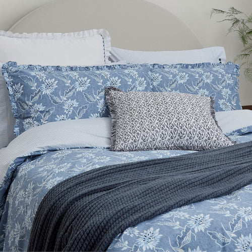 Bedeck of Belfast "Miya" Duvet Cover and Oxford Pillowcase in Chambray Blue