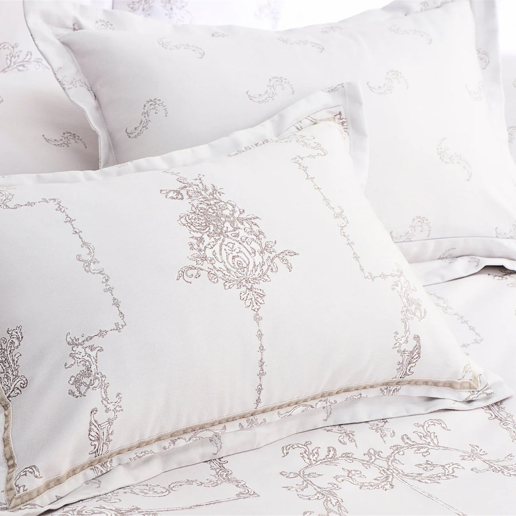 Christy "Ambroise Oyster" Duvet Cover Set in Cream / Silver