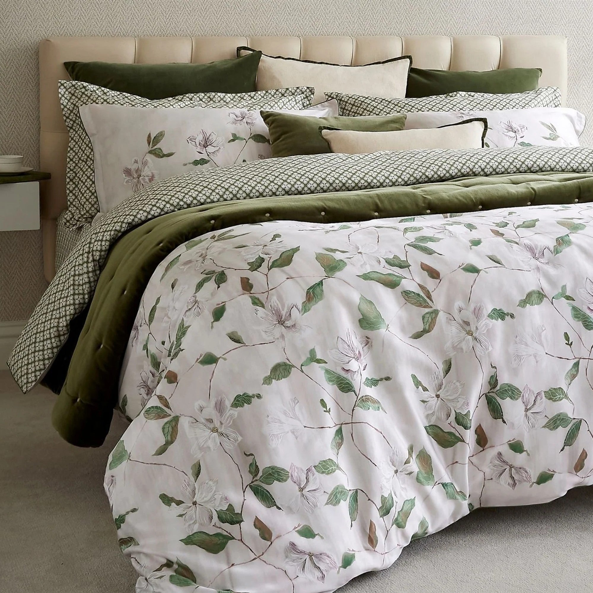Christy "Magnolia" Duvet Cover Sets in Olive