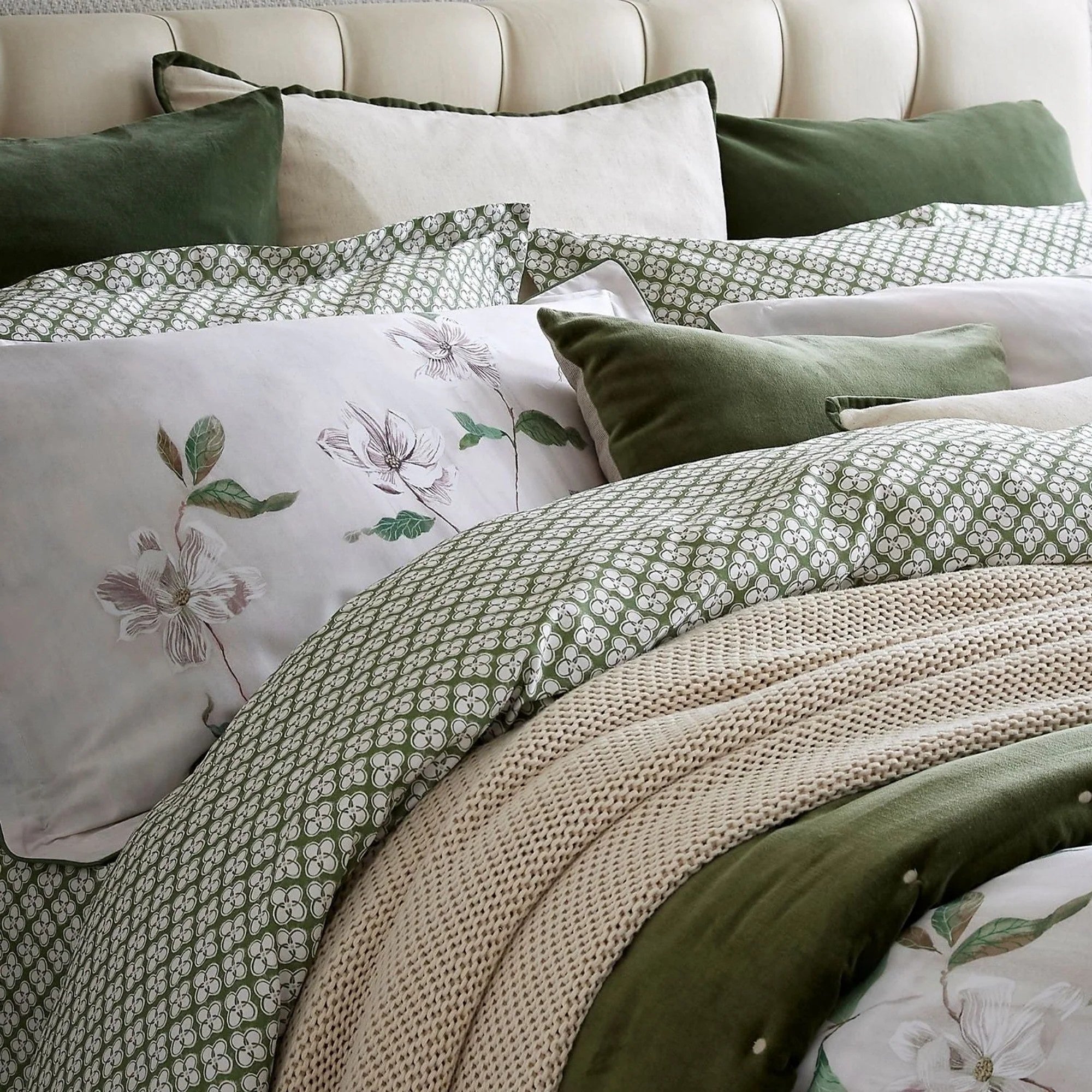 Christy "Magnolia" Duvet Cover Sets in Olive