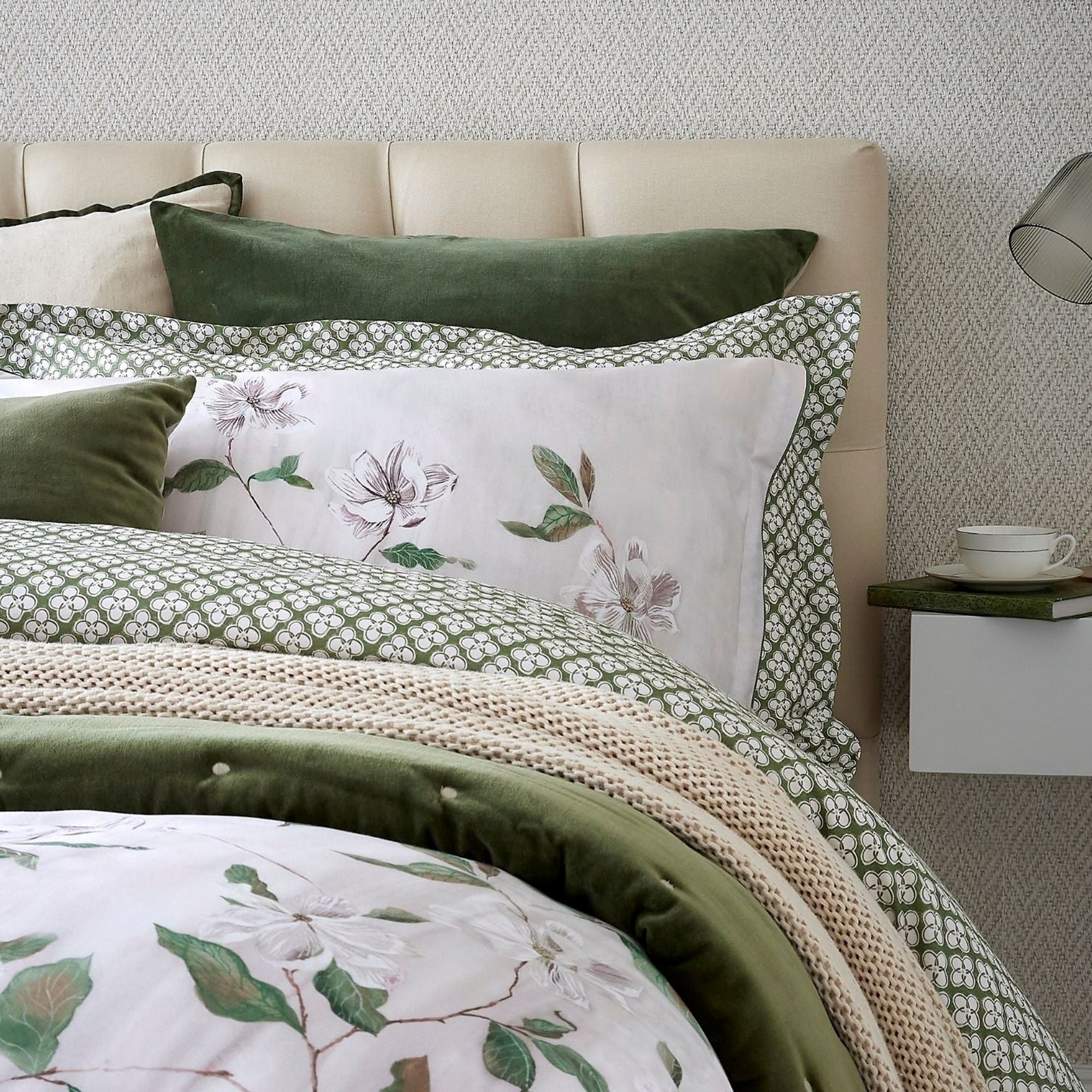 Christy "Magnolia" Duvet Cover Sets in Olive