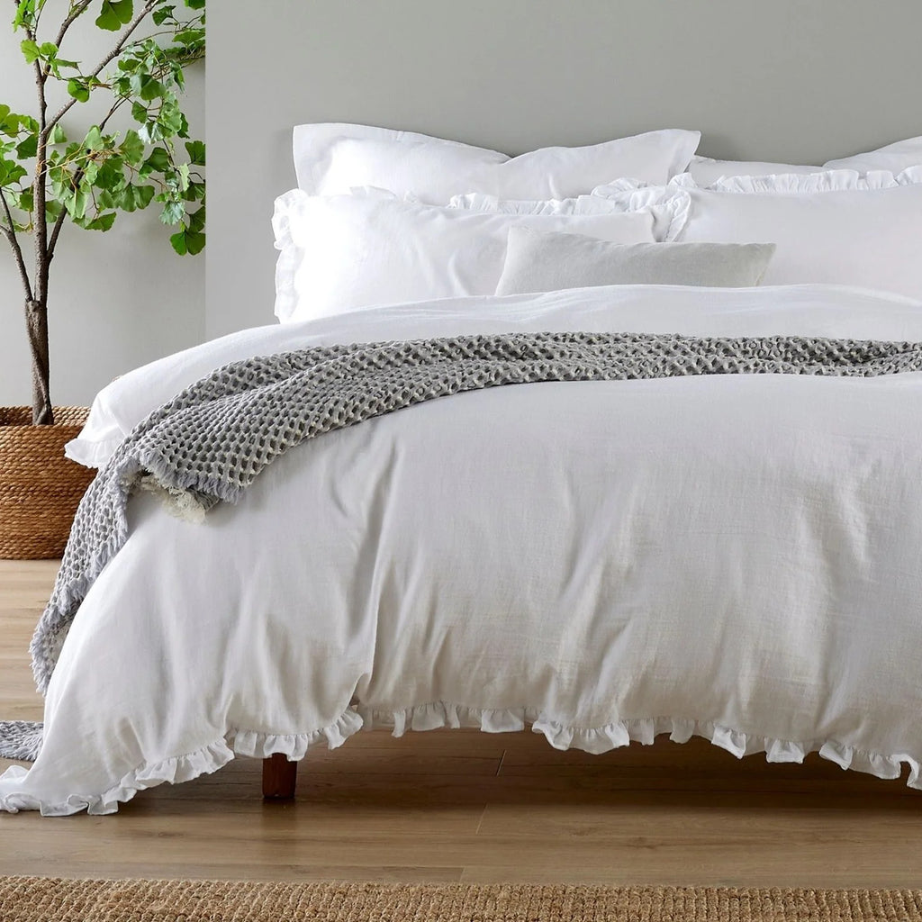 Christy Organic Cotton "Retreat Ruffle" Plain Dyed Duvet Cover Sets in White