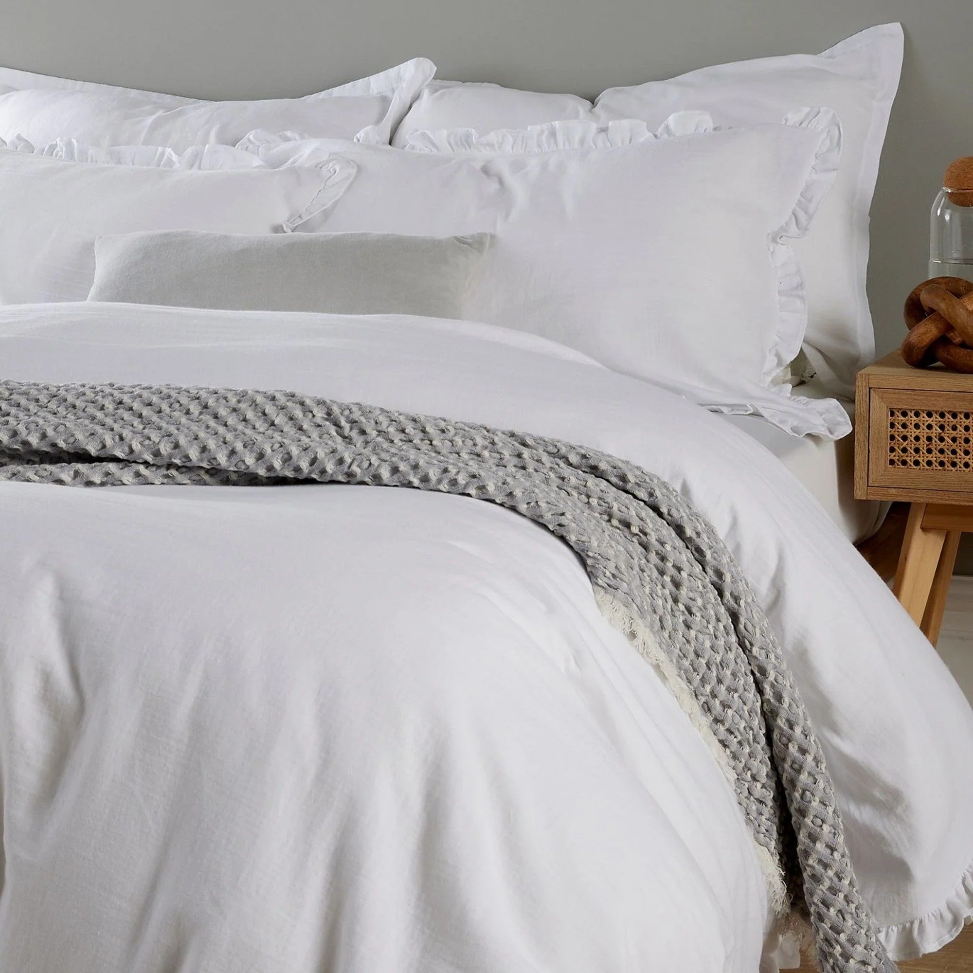Christy Organic Cotton "Retreat Ruffle" Plain Dyed Duvet Cover Sets in White
