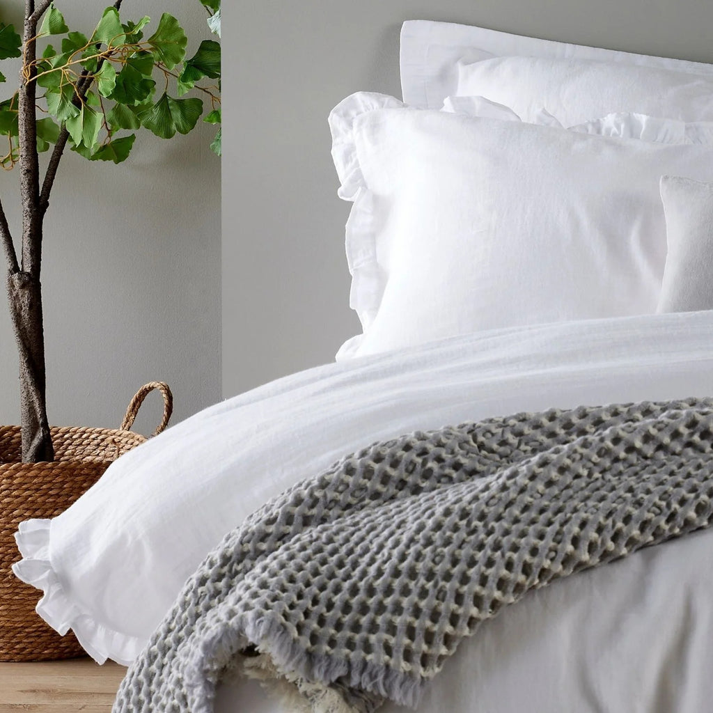 Christy Organic Cotton "Retreat Ruffle" Plain Dyed Duvet Cover Sets in White