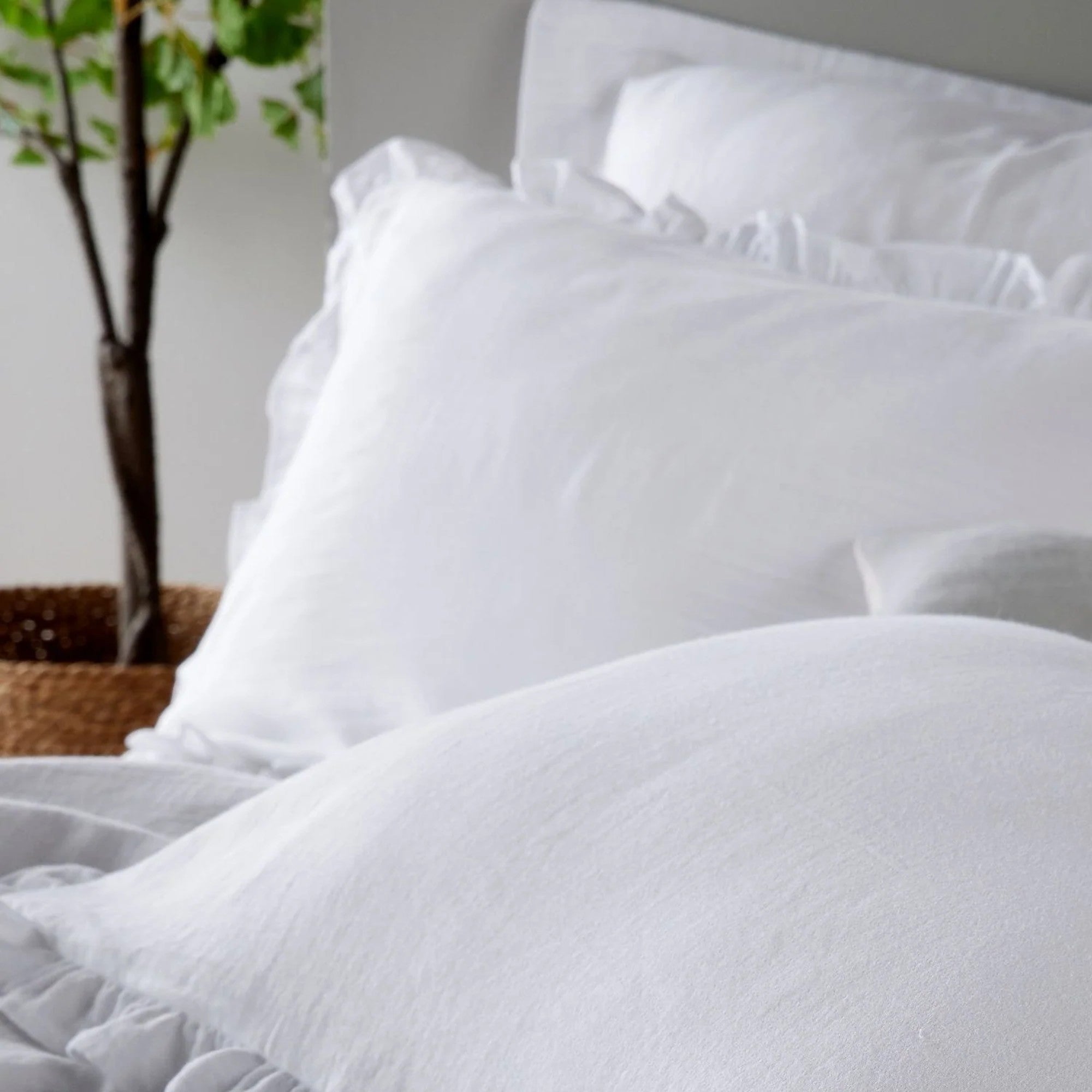Christy Organic Cotton "Retreat Ruffle" Plain Dyed Duvet Cover Sets in White