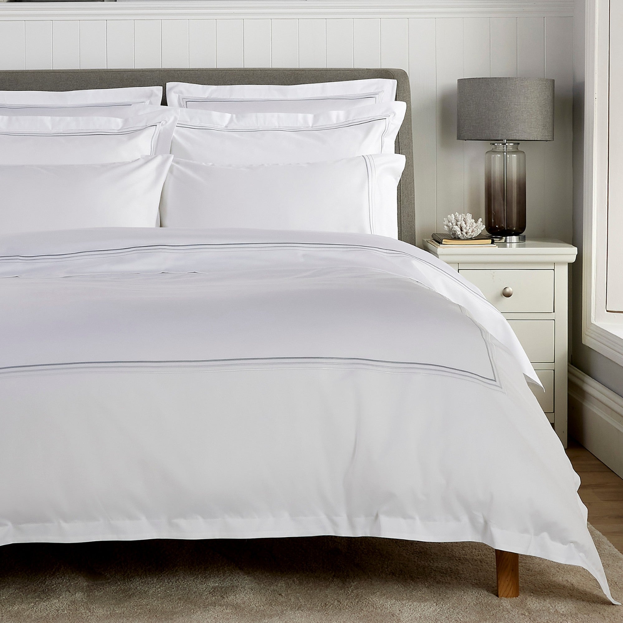 500TC Luxury Supima Bed Linen with Duck Egg Triple Embroidery