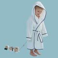 Christy "Mini Hooded" Bath Robe in White & Denim Blue