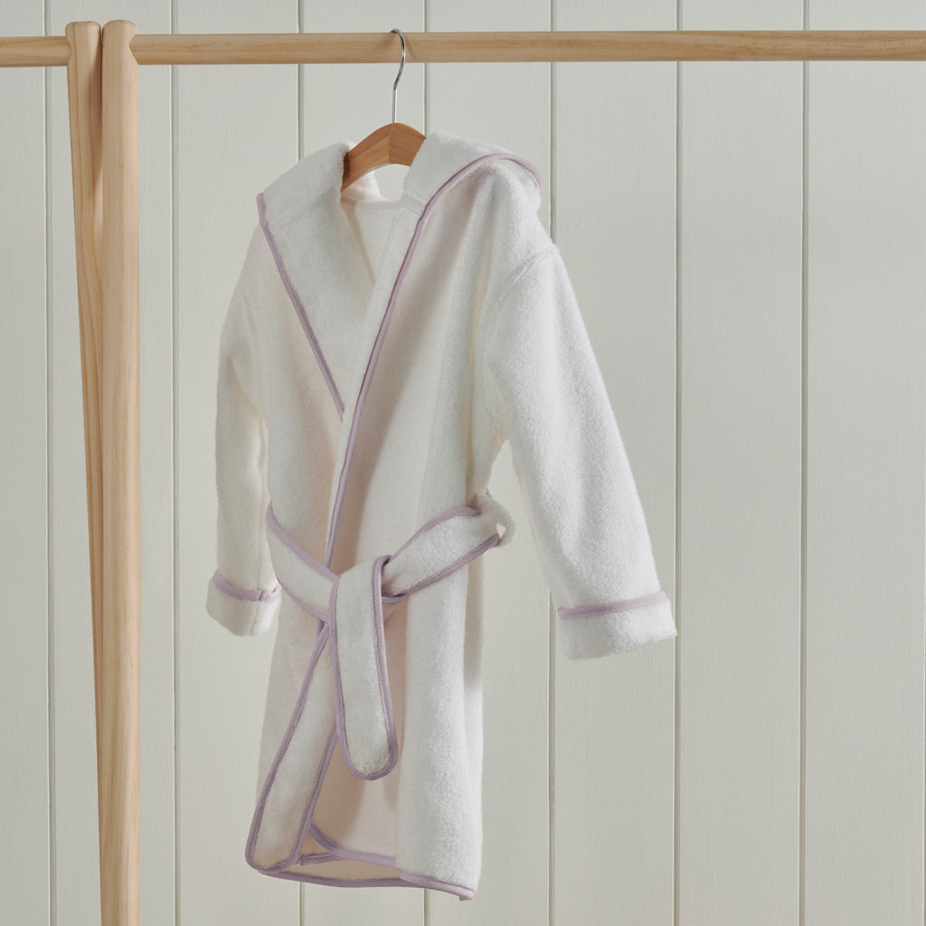 Mini Hooded Bath Robe in White & Pink