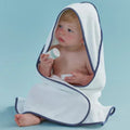 Mini Hooded Bath Towel in White with Denim Blue Trim