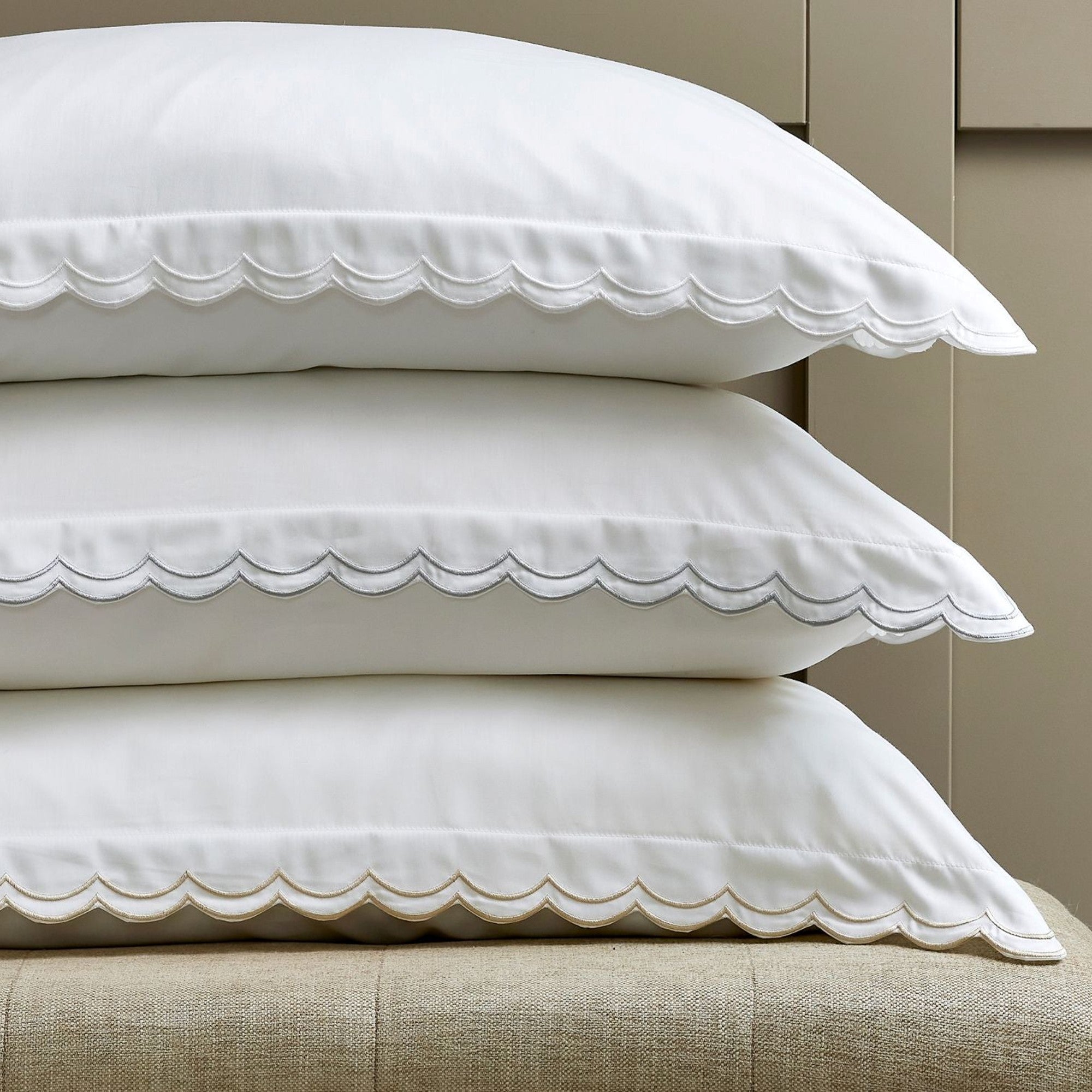 Scallop Edge Filled Cushion in Oyster