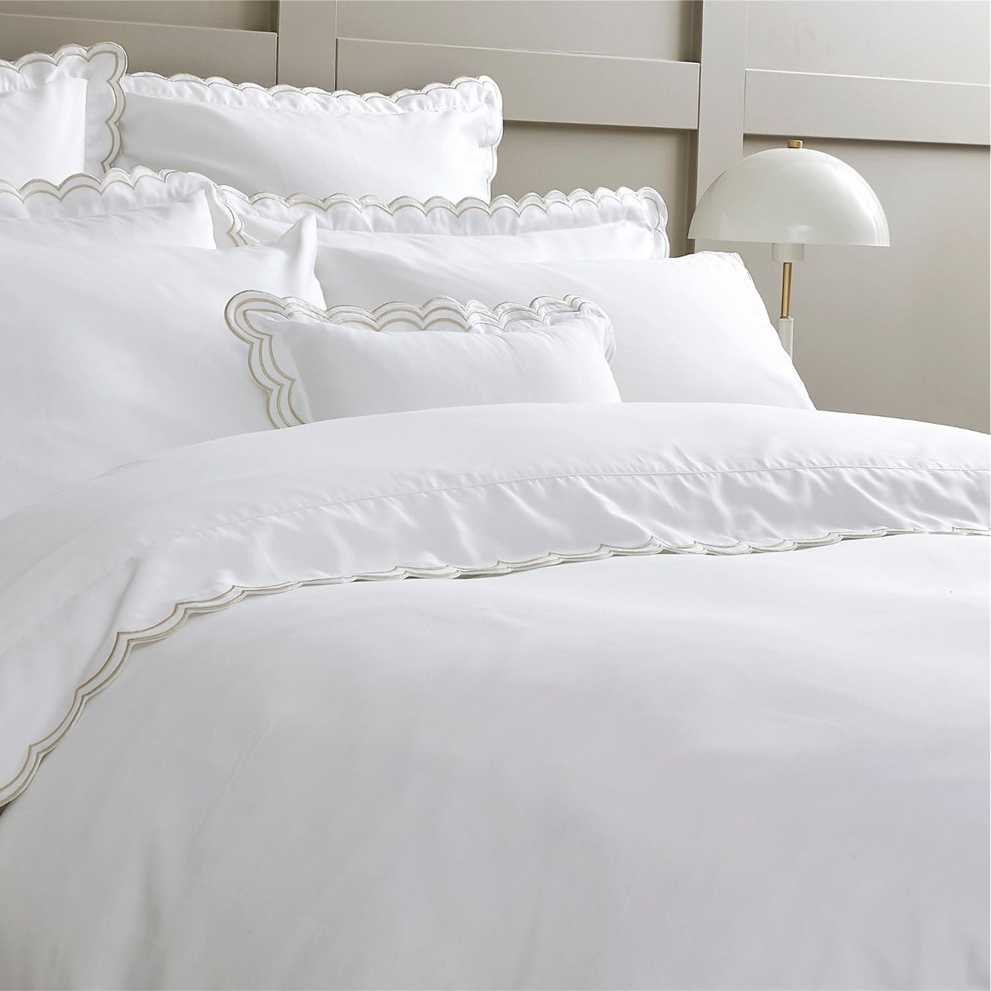 Scallop Edge Filled Cushion in Oyster