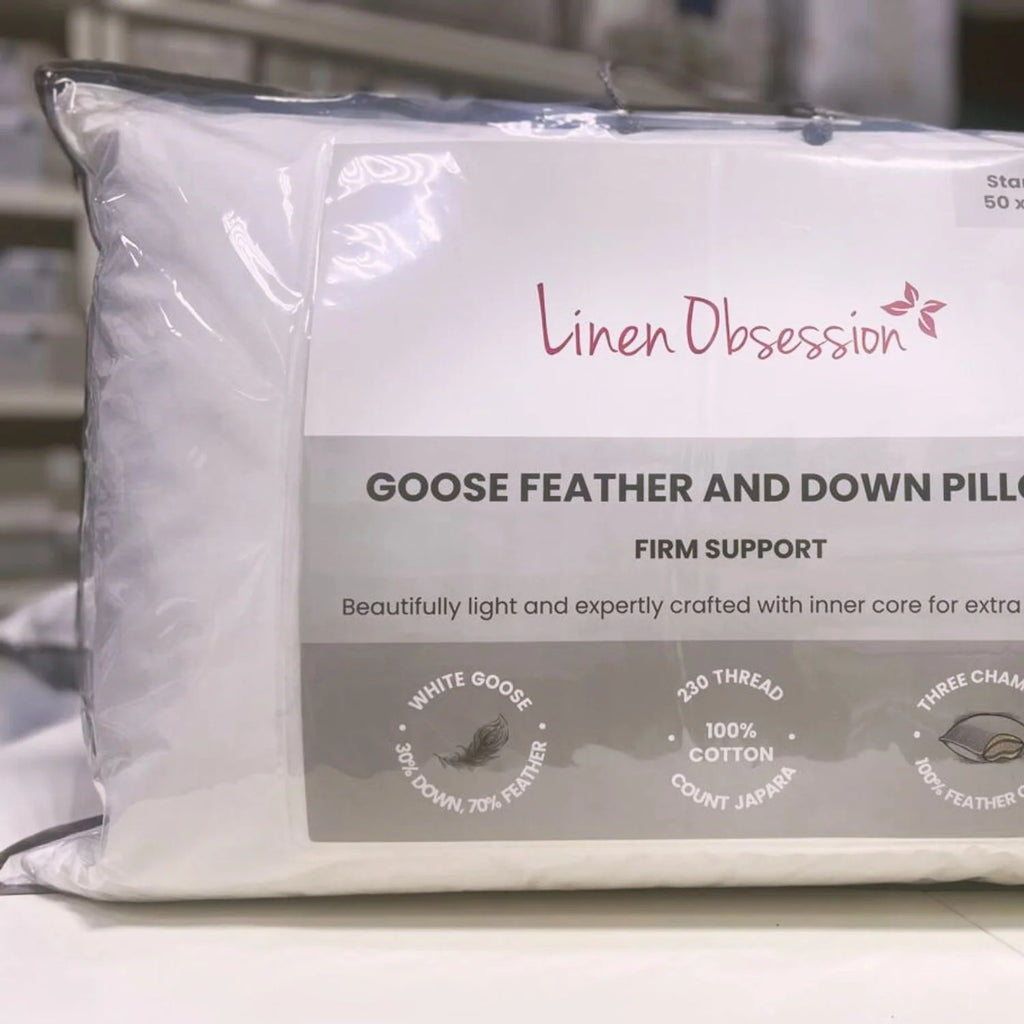 Linen Obsession "Goose Down & Feather Surround" Filled Pillows - Firm Support