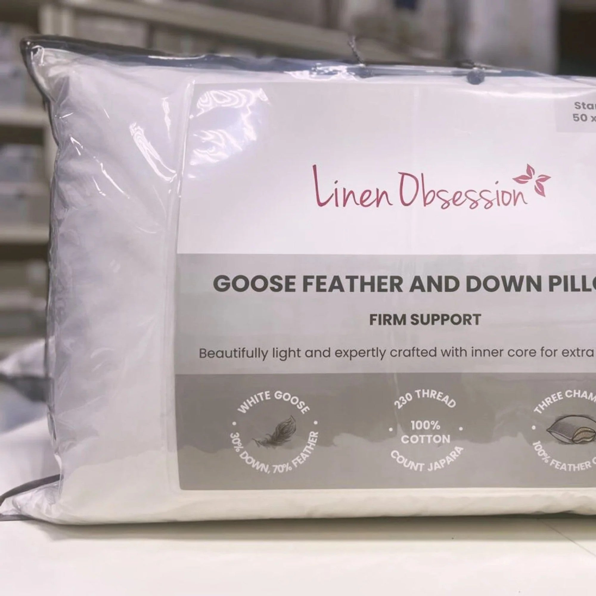 Linen Obsession "Goose Down & Feather Surround" Filled Pillows - Firm Support