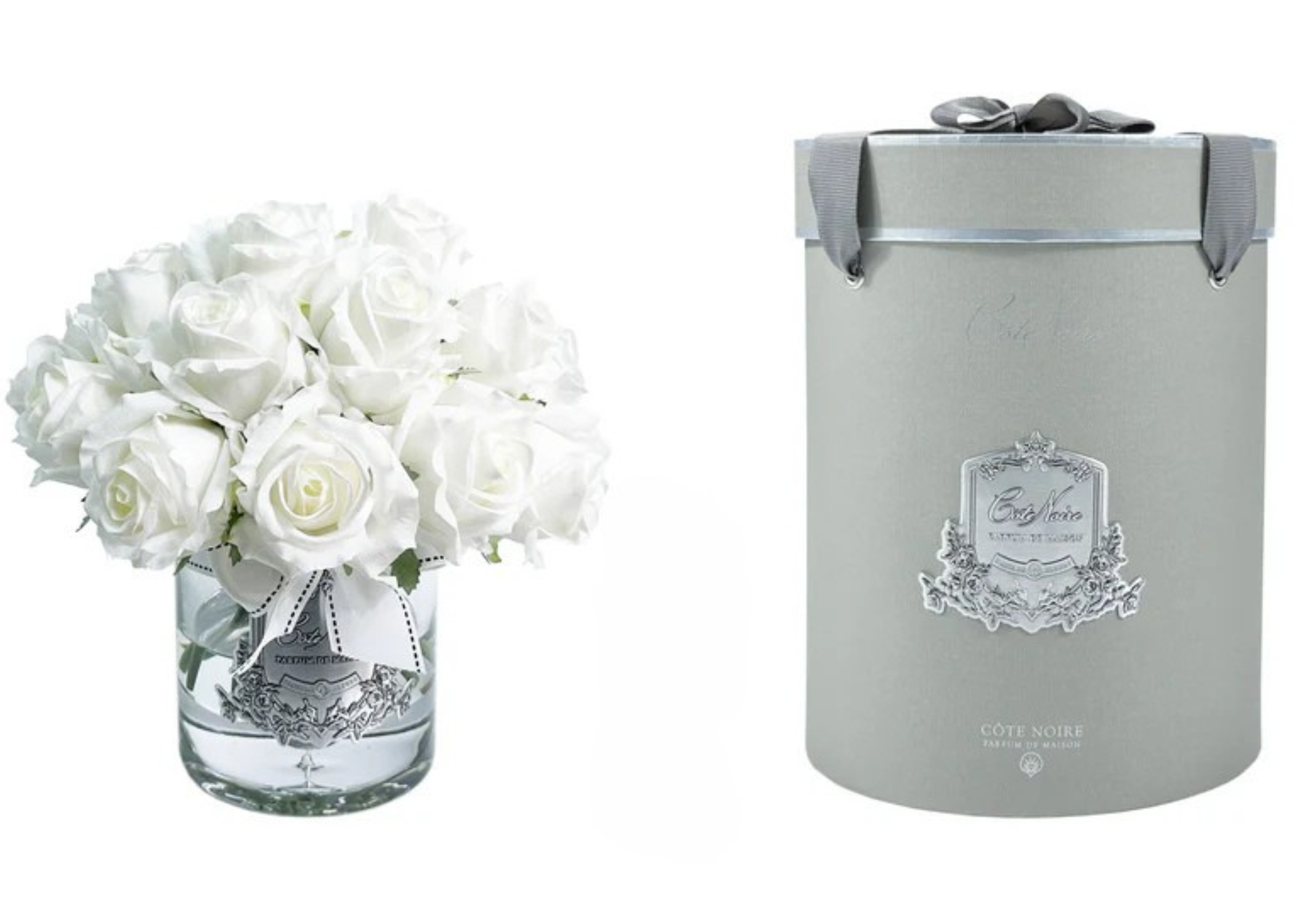 Linen Obsession "Grand Rose Buds Bouquet" in Glass Vase – 21 Artificial Silk Flowers