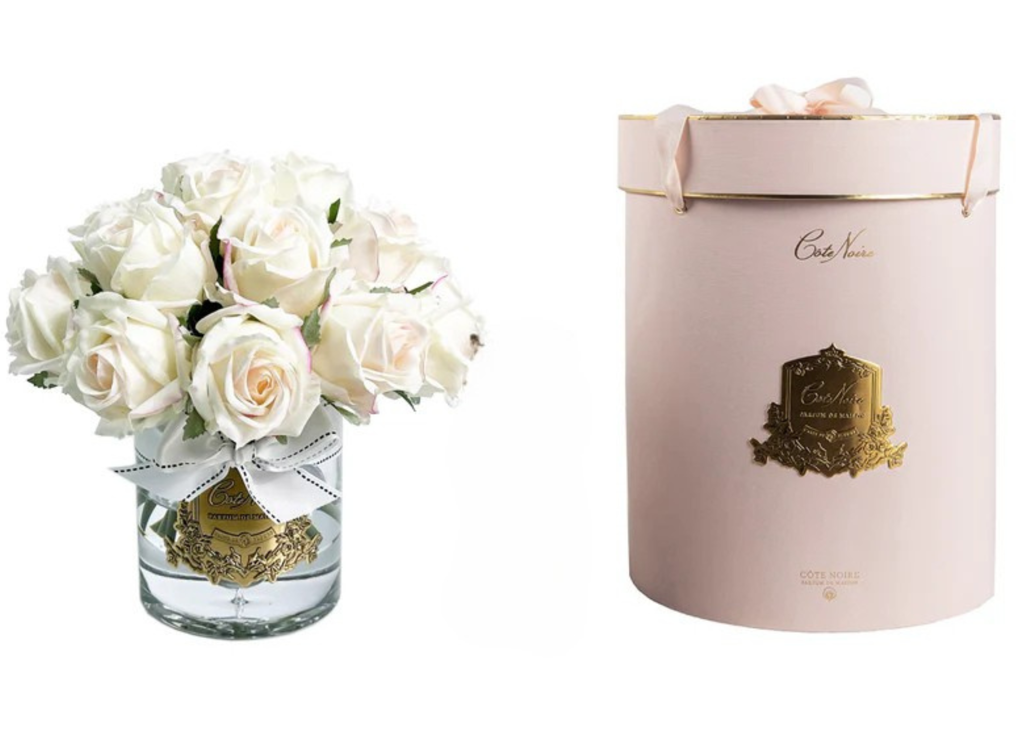 Linen Obsession "Grand Rose Buds Bouquet" in Glass Vase – 21 Artificial Silk Flowers