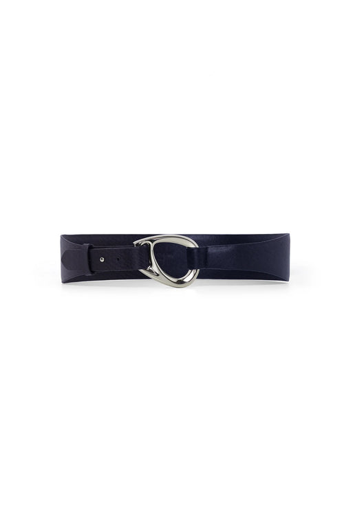 Bee Leather Belt in Navy