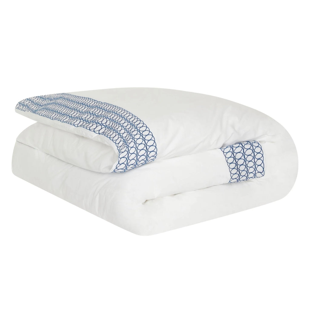 Jasper Conran "Circles Embroidered Border" Duvet Cover in White-True Blue