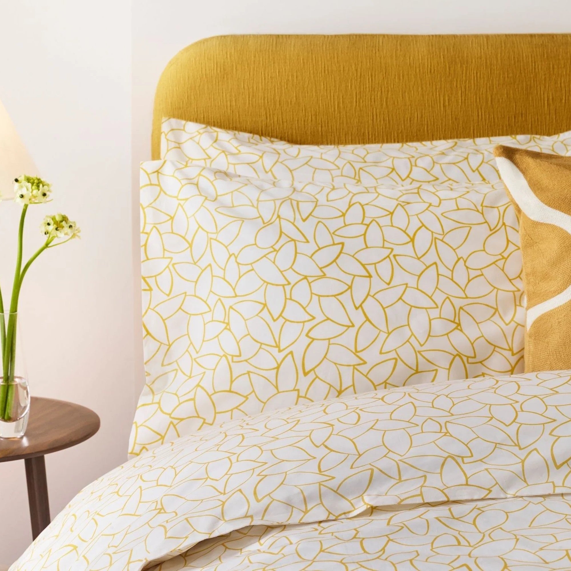 Jasper Conran "Mini Leaves" Duvet Cover Set in Bamboo (Yellow)
