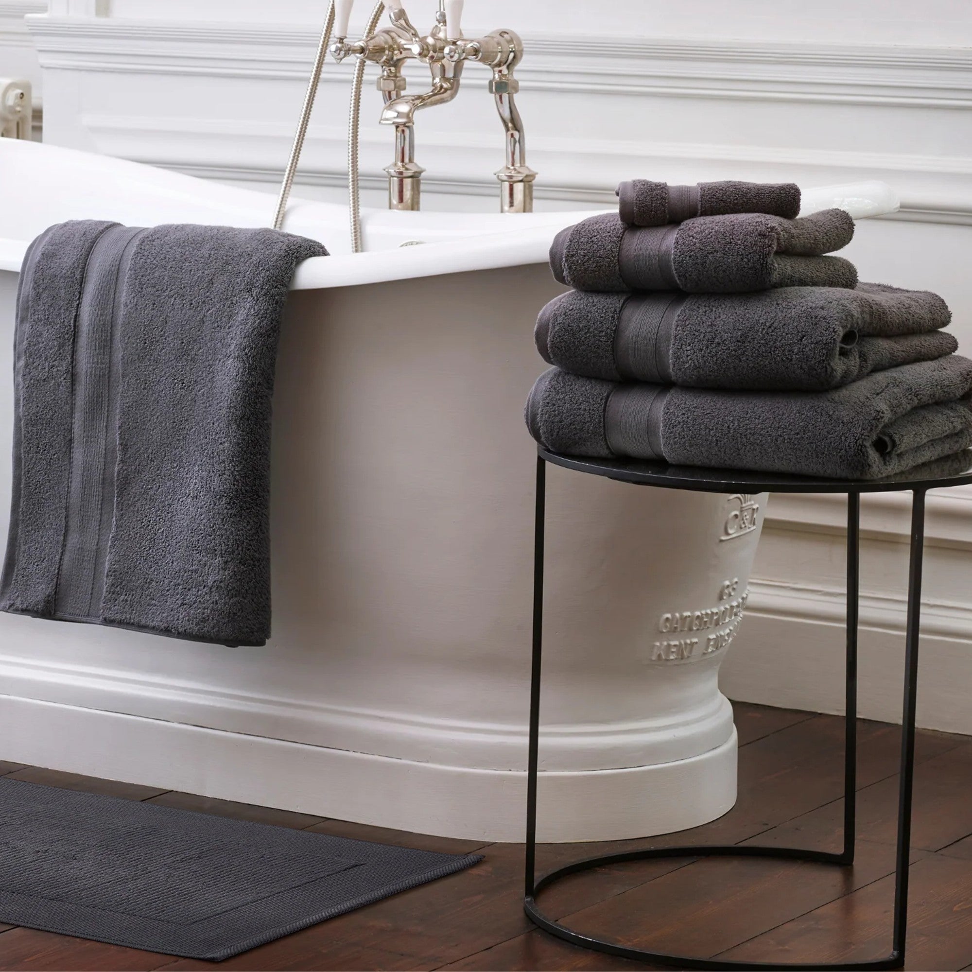 Jasper Conran "Zero Twist Cotton" Bath Towels in Charcoal