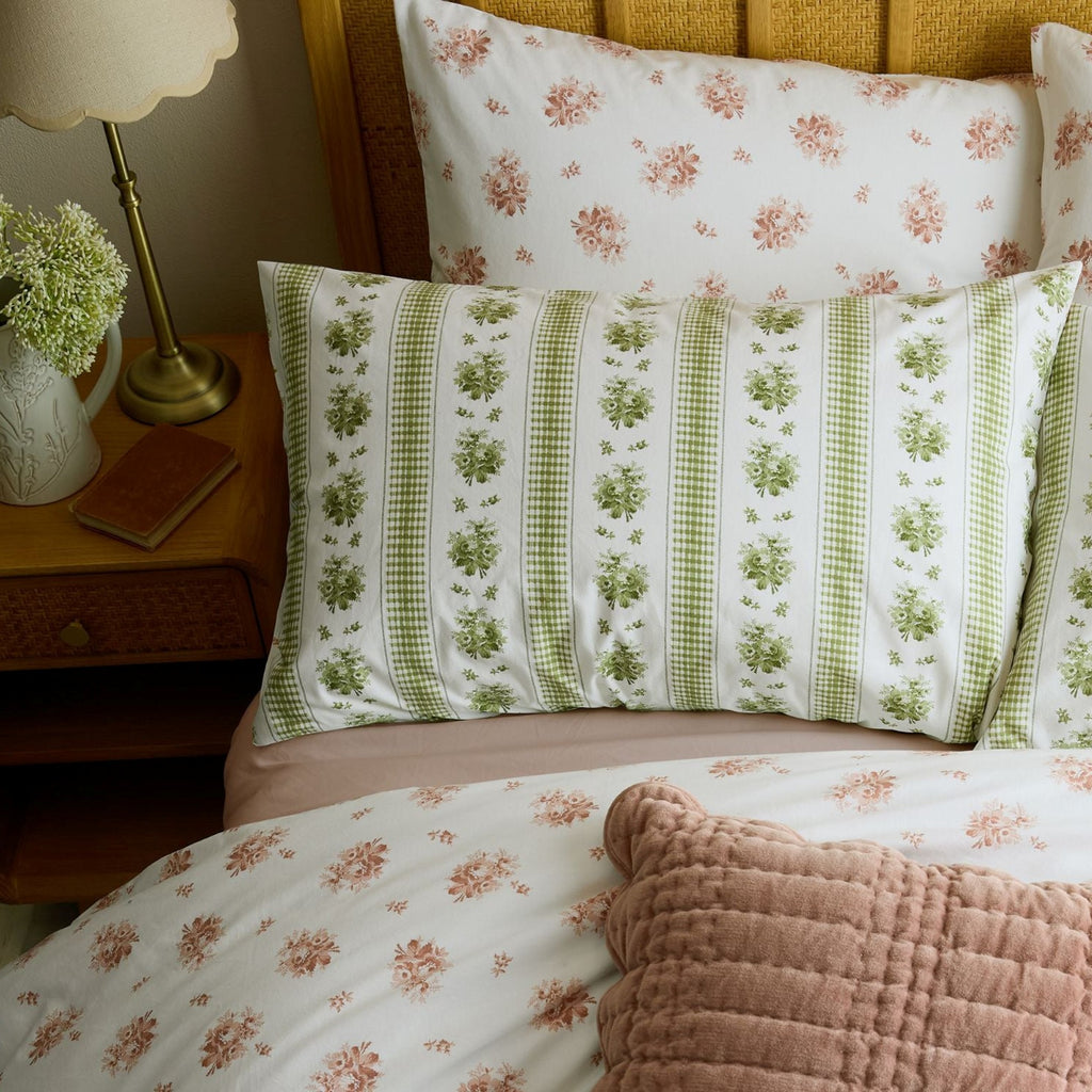 Pensham Stripe Duvet Cover Set in Sage Pink