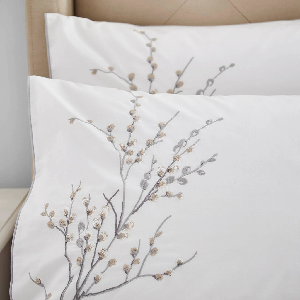 Pussy Willow Embroidery Duvet Cover Set in Dove Grey