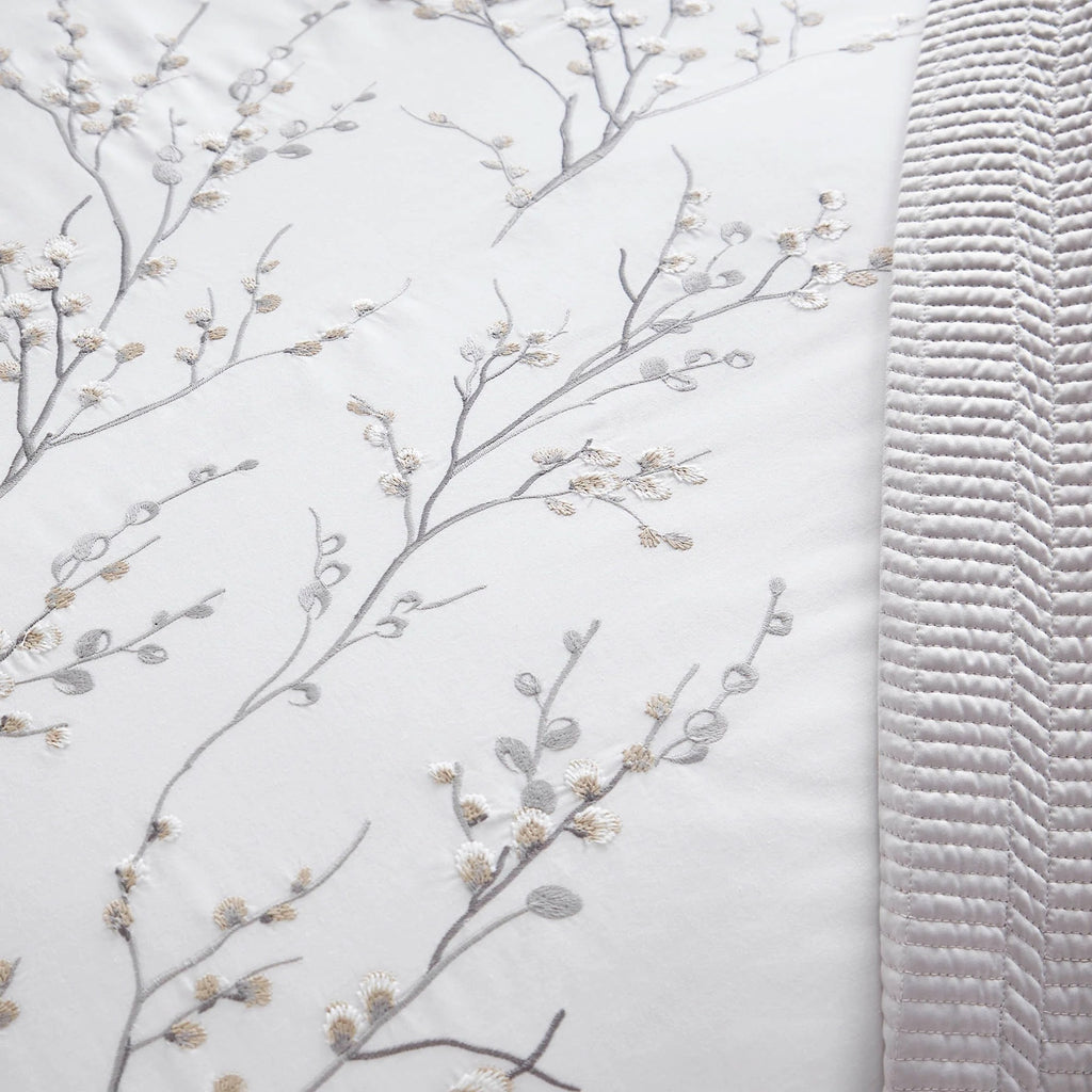 Pussy Willow Embroidery Duvet Cover Set in Dove Grey