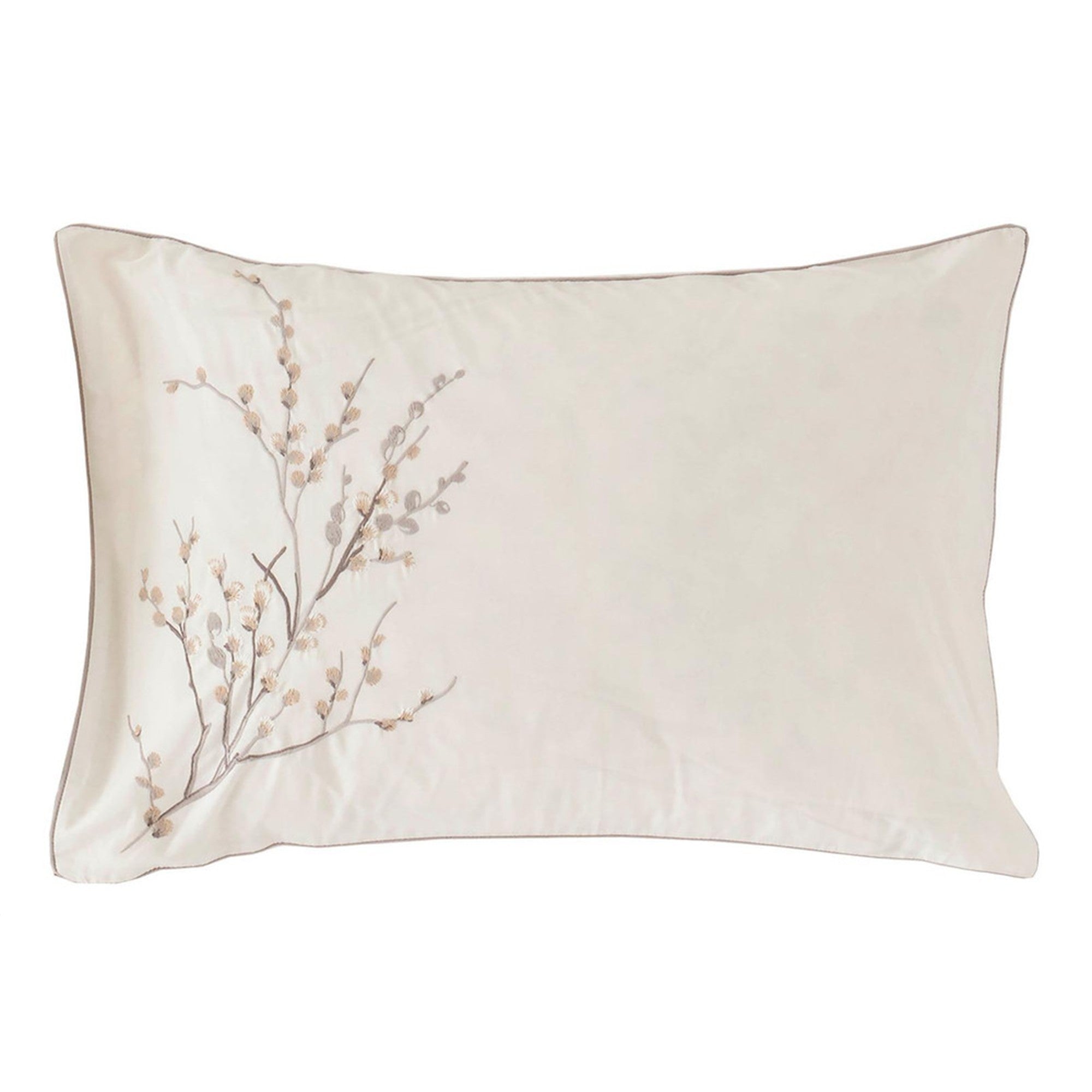 Pussy Willow Embroidery Duvet Cover Set in Dove Grey