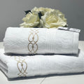Linen Obsession "Elena" Bath Towels in White/Gold