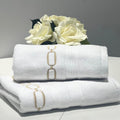 Linen Obsession "Eliza" Bath Towels in White/Gold