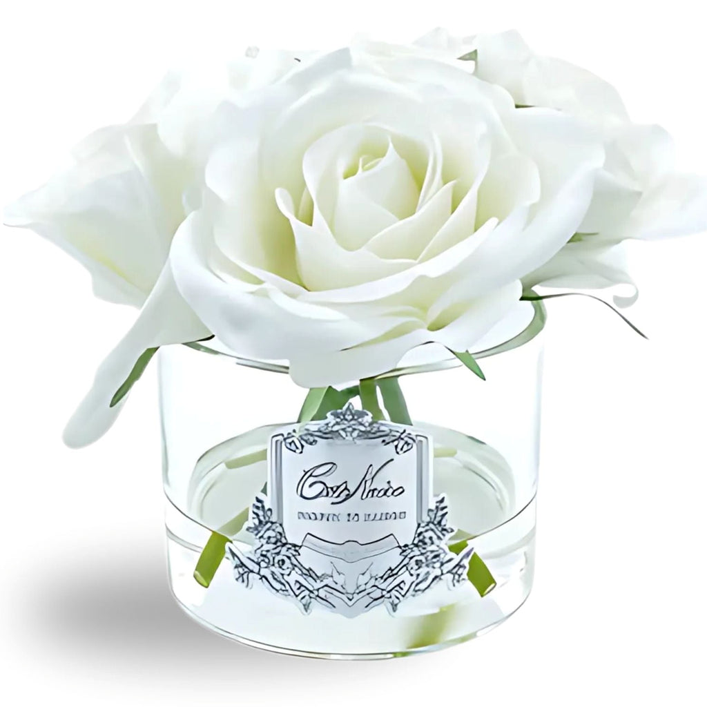 Five Rose Bouquet in Glass Vase – 5 Artificial Silk Flowers