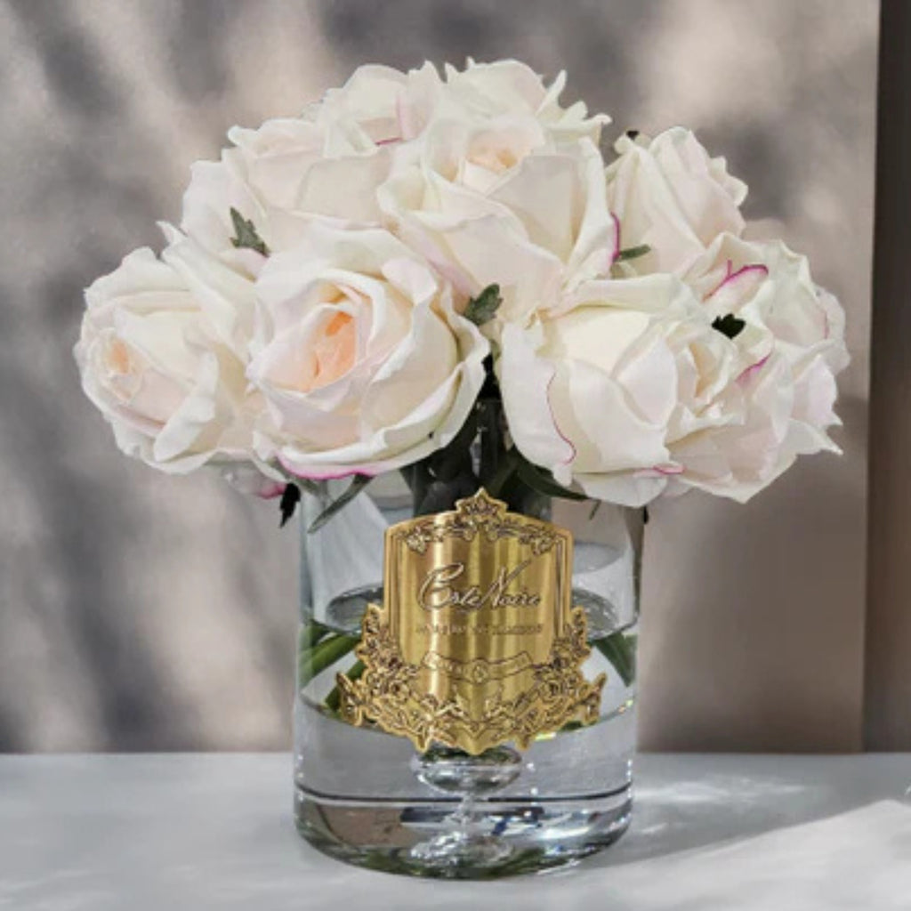 Grand Rose Buds Bouquet in Glass Vase – 21 Artificial Silk Flowers
