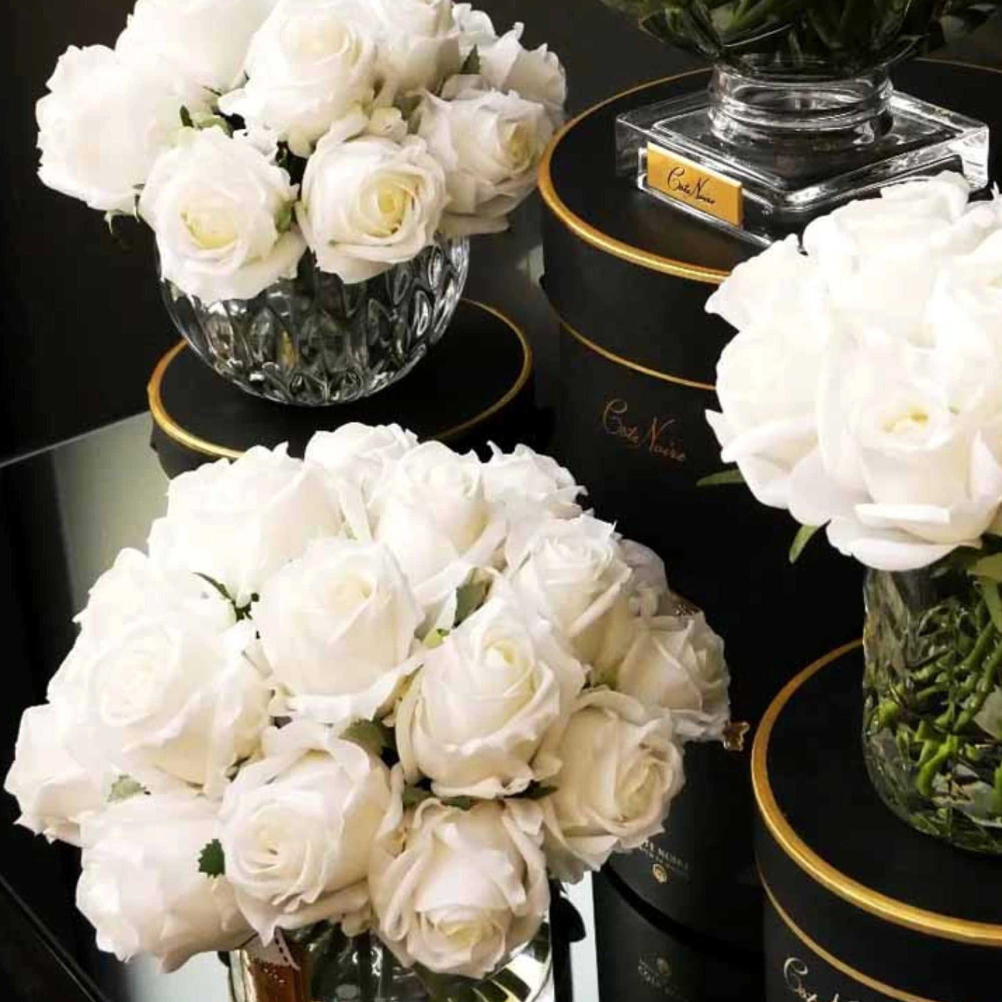 Grand Rose Buds Bouquet in Glass Vase – 21 Artificial Silk Flowers