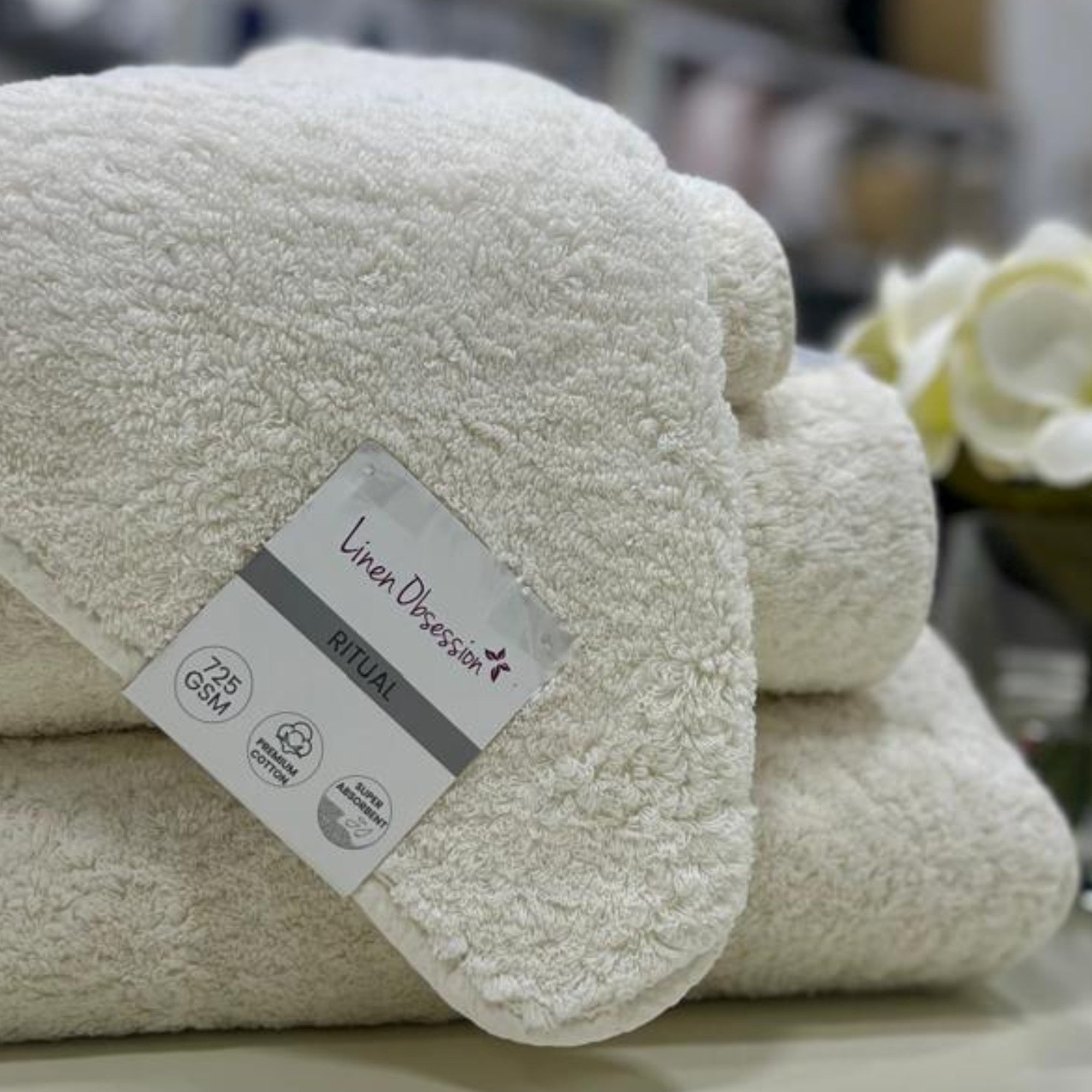 Linen Obsession "Ritual" Bath Towels Collection in Raw (Cream)