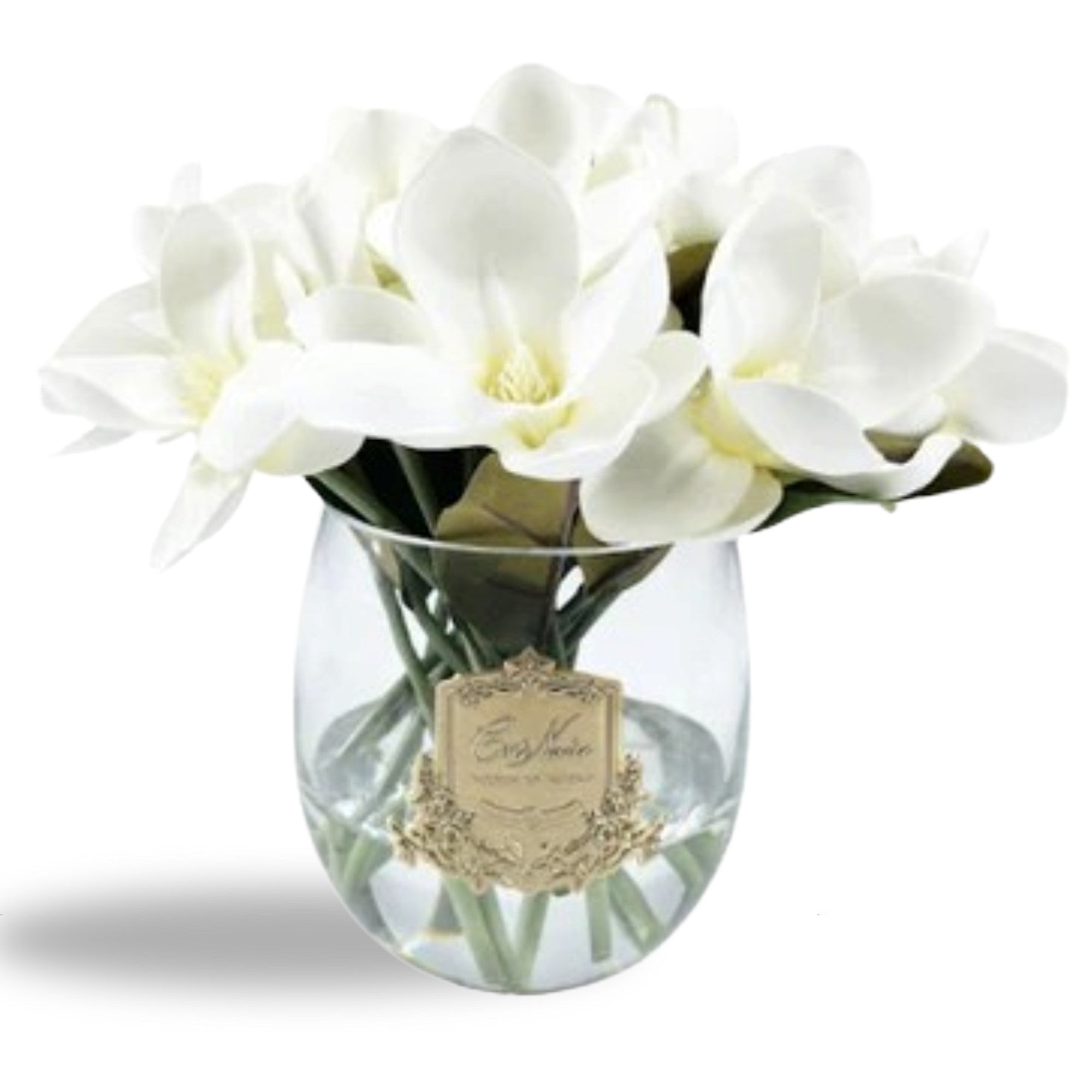 Round Magnolia Bouquet in Glass Vase – Artificial Silk Flowers