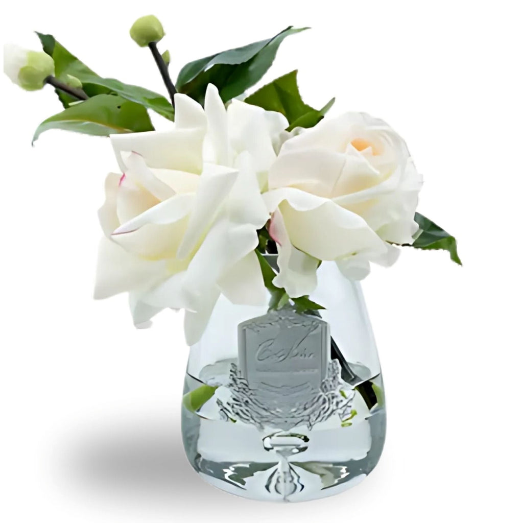 Tea Rose Bouquet in Glass Vase – Artificial Silk Flowers