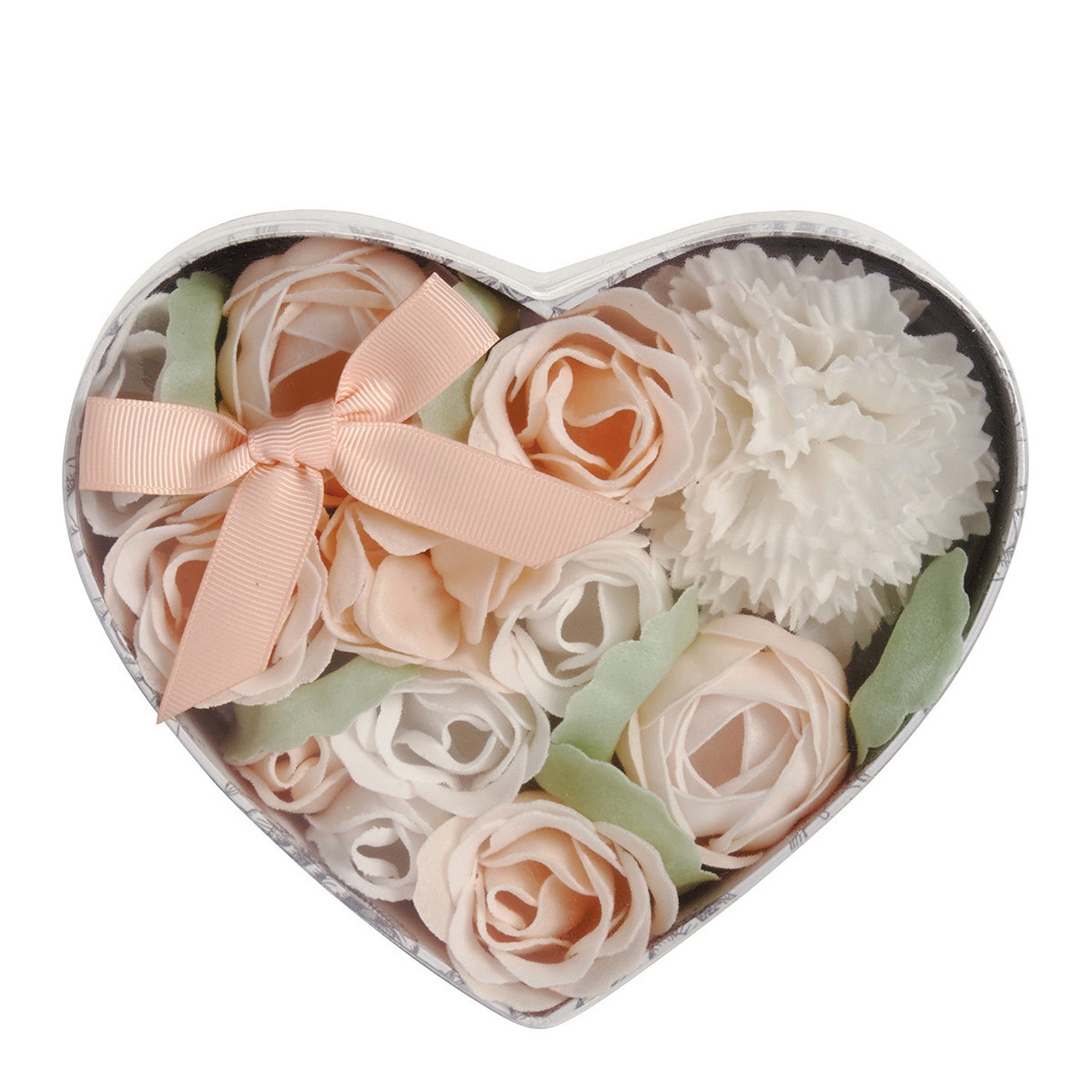 Mathilde "Rose Fragrance" Heart Box Bouquet Soap Flower Garden in Nude and White