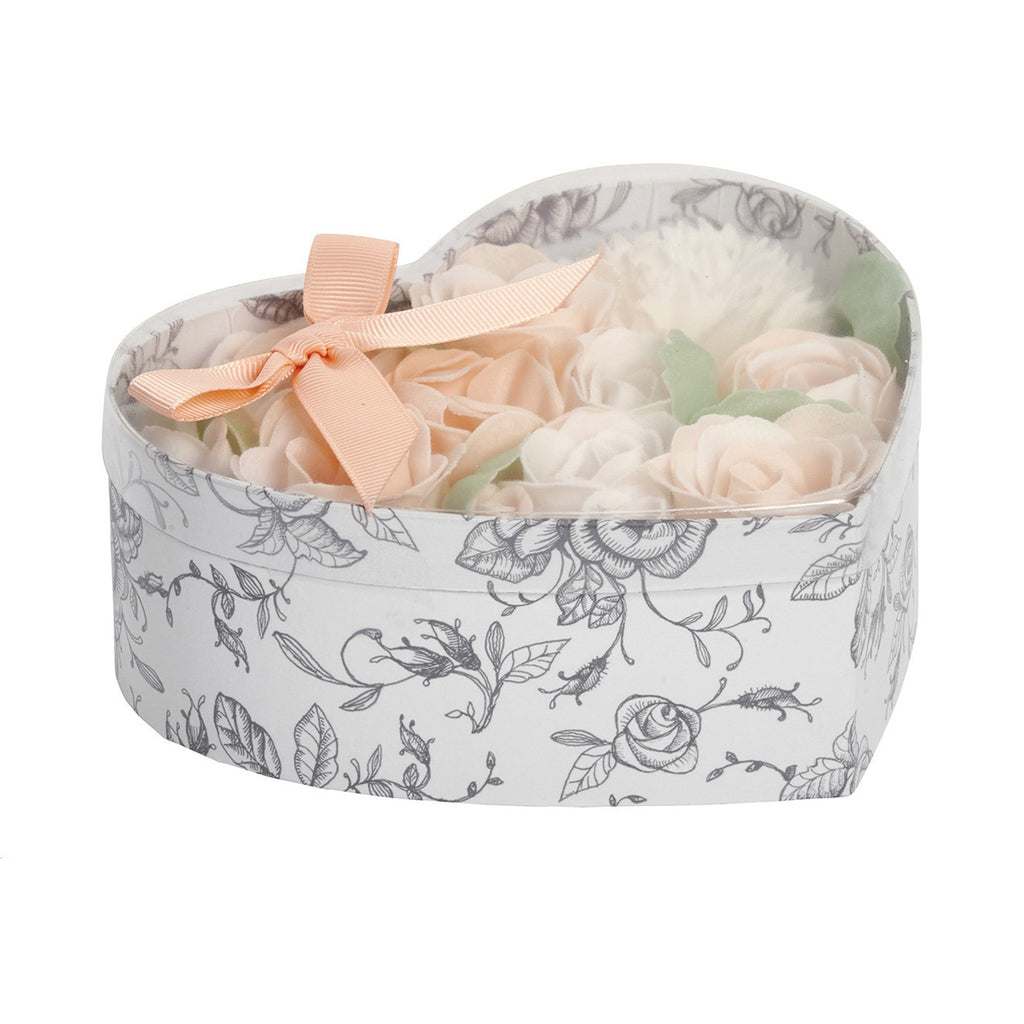 Mathilde "Rose Fragrance" Heart Box Bouquet Soap Flower Garden in Nude and White