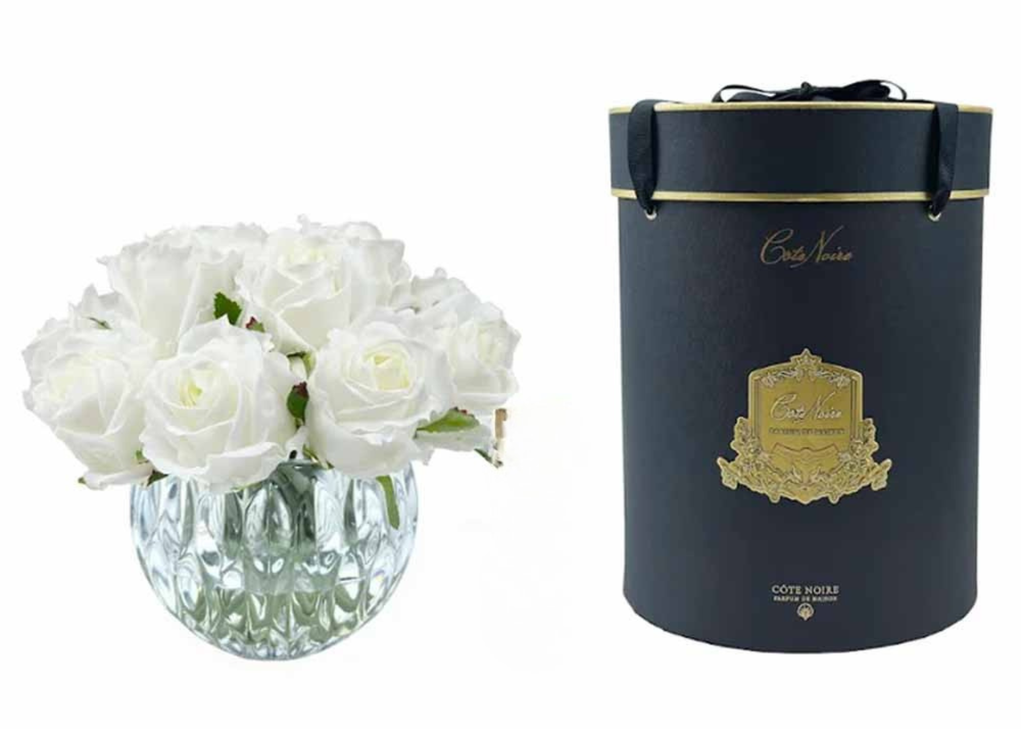 Linen Obsession "Rose Buds Bouquet" in Glass Vase – 13 Artificial Silk Flowers