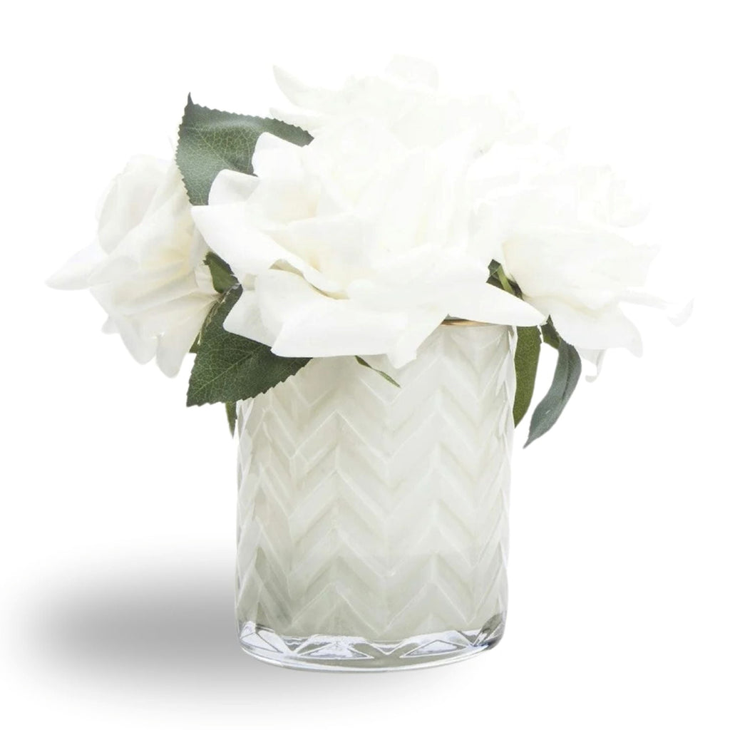 Rose Buds Herringbone Bouquet in Cream Vase – Artificial Silk Flowers
