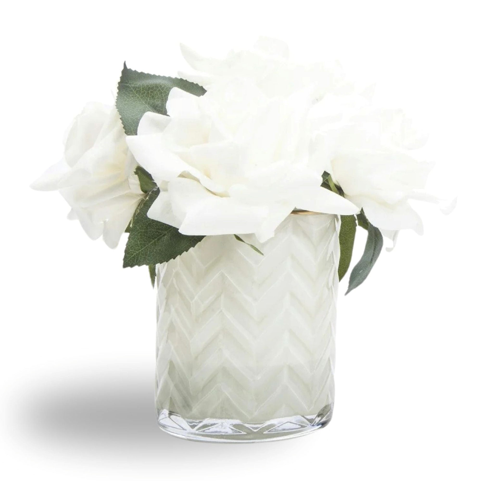 Rose Buds Herringbone Bouquet in Cream Vase – Artificial Silk Flowers