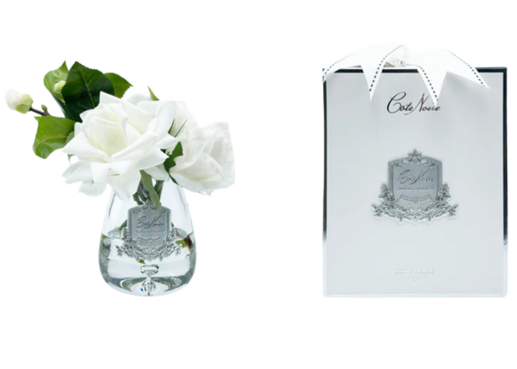 Linen Obsession"Tear Rose Bouquet" in Glass Vase – Artificial Silk Flowers