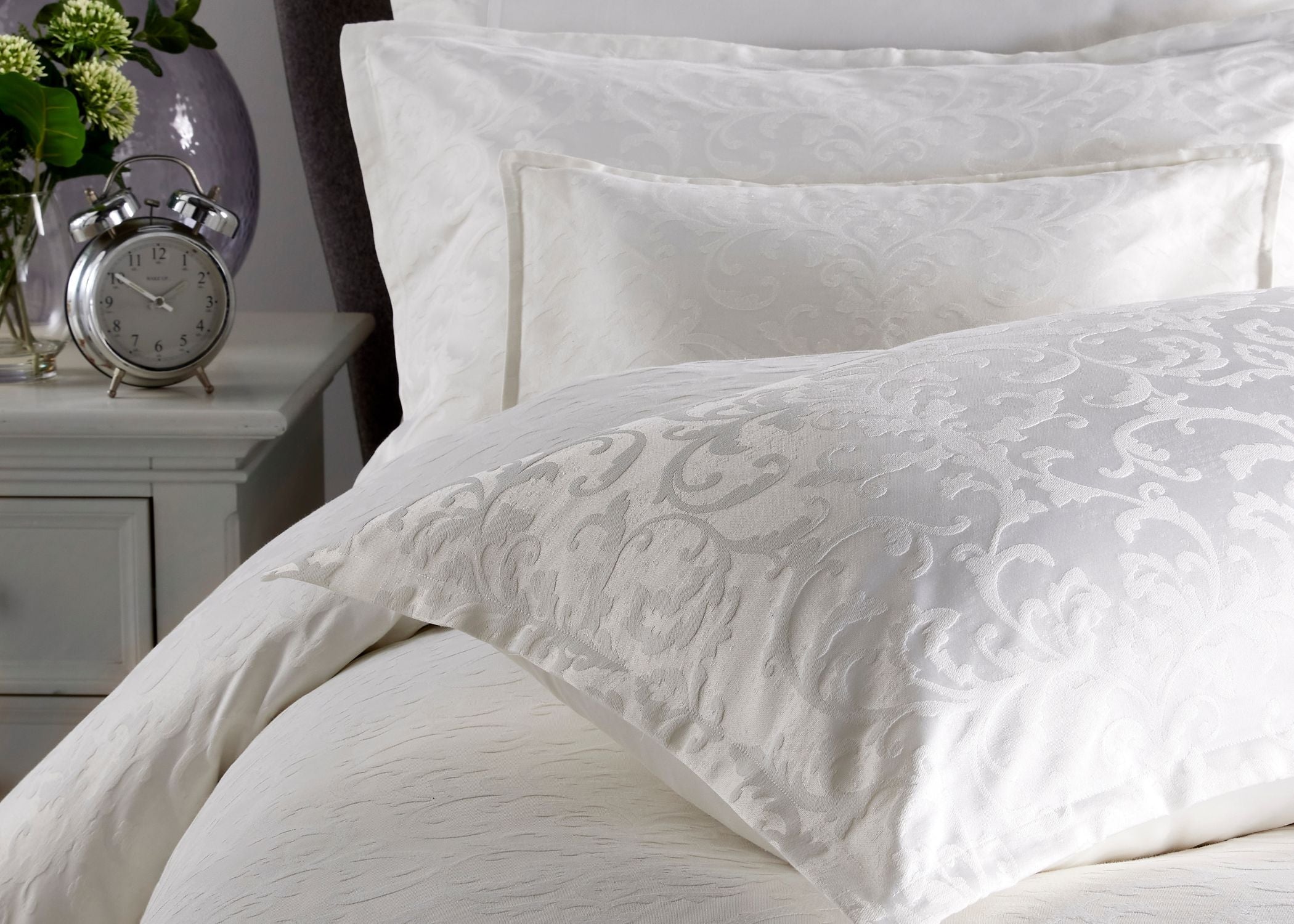 Christy "Venice" Jacquard Duvet Cover Sets in White