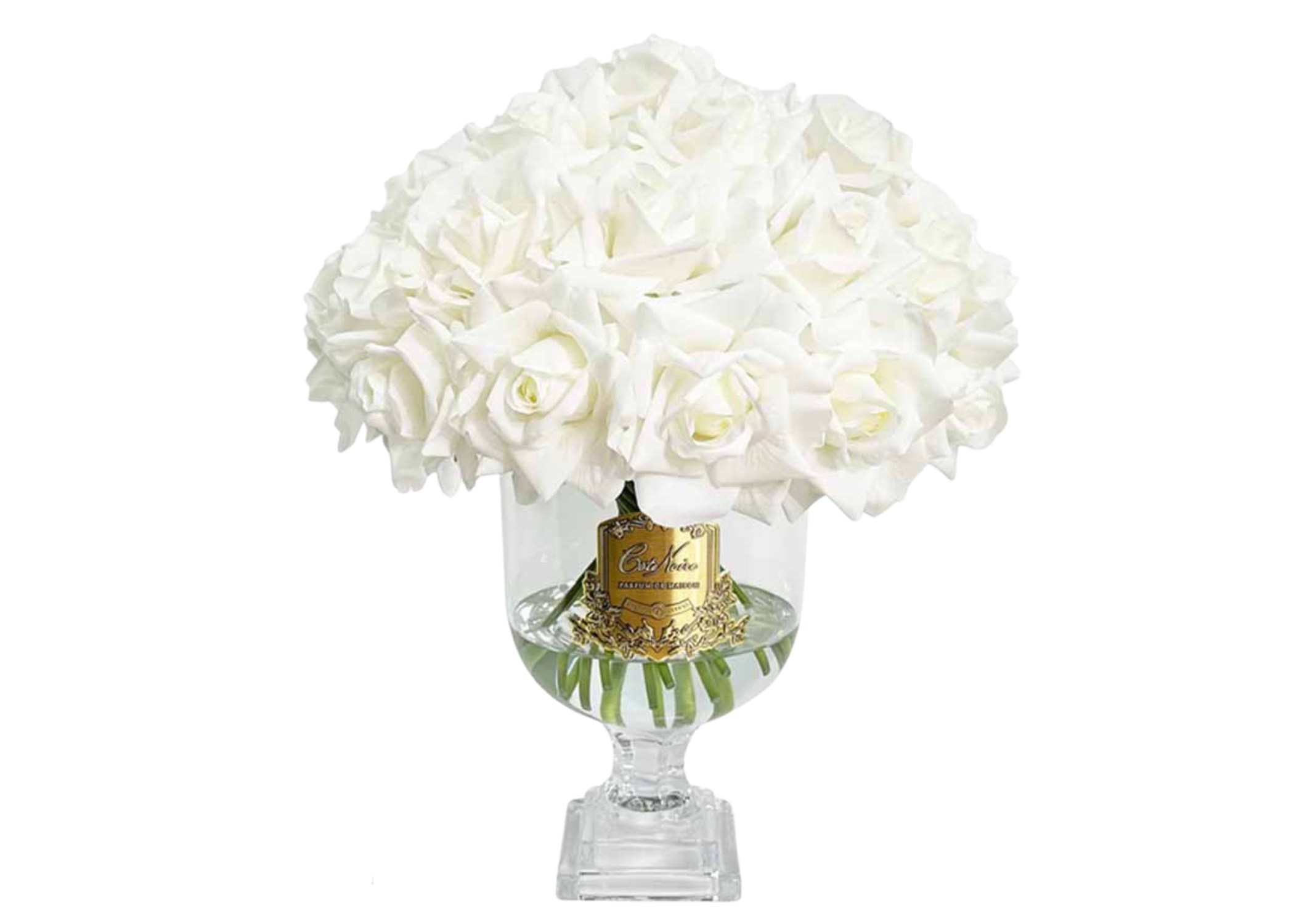 Linen Obsession "Versailles Rose Bouquet" in Glass Vase – 31 Artificial Silk Flowers