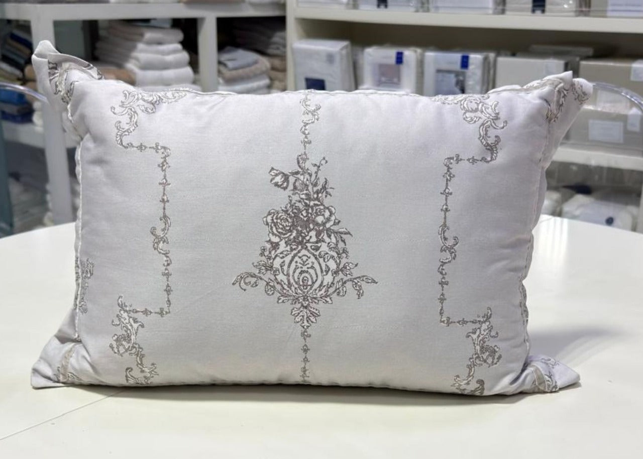 Christy "Ambroise Oyster" Filled Cushion in Cream / Silver
