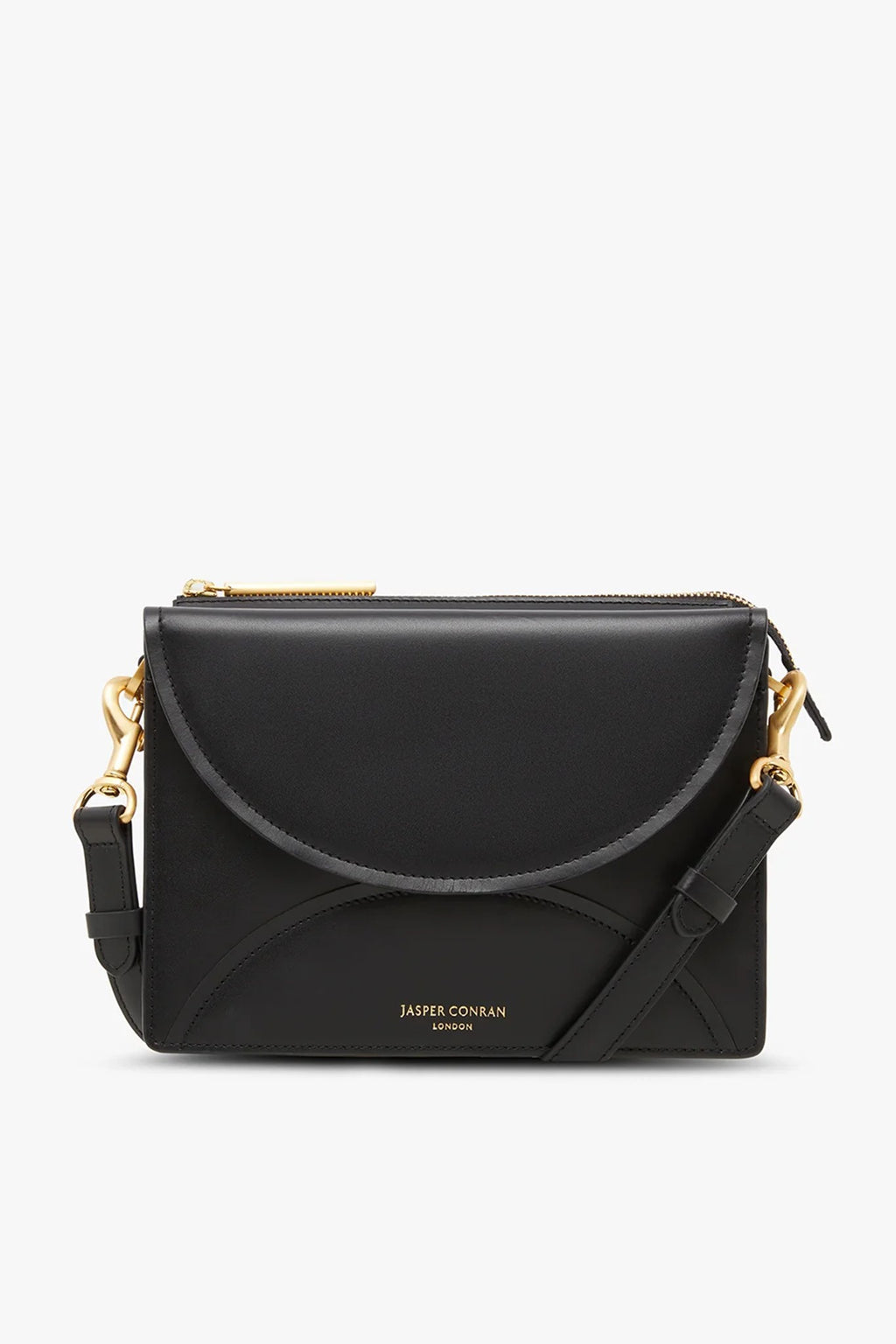 Jasper Conran "Darcey" Leather Double Flap Cross Body Bag in Black