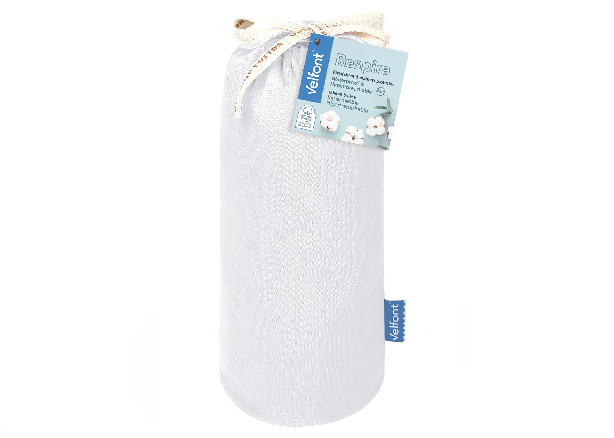 Velfont "Respira" 100% Organic Cotton Fitted Sheets in White
